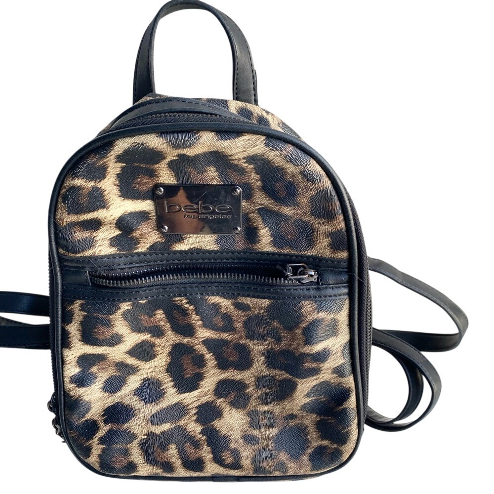 Vintage Y2K Bebe Leopard Print Mini Backpack S Brown Black Animal Print Bag